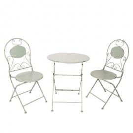 1 Clayre Eef Caféset med 2 stolar och 1 bord GråGrön Bord Ø 60x70 Stol 40x40x92 cm