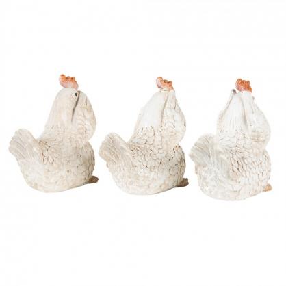 1 Clayre Eef Pskdekoration Kyckling 9 Cm Vit Polyresin 3-pack