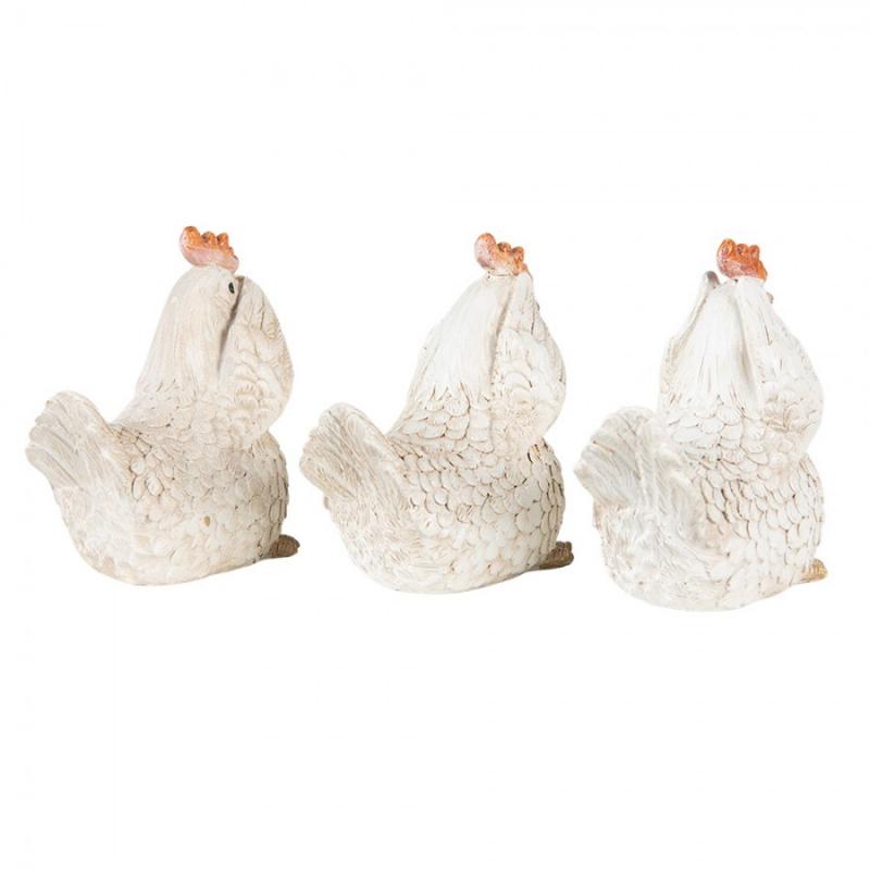 1 Clayre Eef Pskdekoration Kyckling 9 Cm Vit Polyresin 3-pack