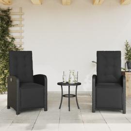 1 VidaXL Justerbar trädgårdsstol konstrotting med fotstöd svart svart 2 st