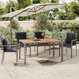 1 VidaXL Matbord för trädgård 150x90x75 cm grå konstrotting & massiv akacia