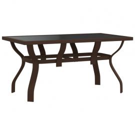 1 VidaXL Matbord för trädgård 140x70x70 cm brun stål och glas brun och svart