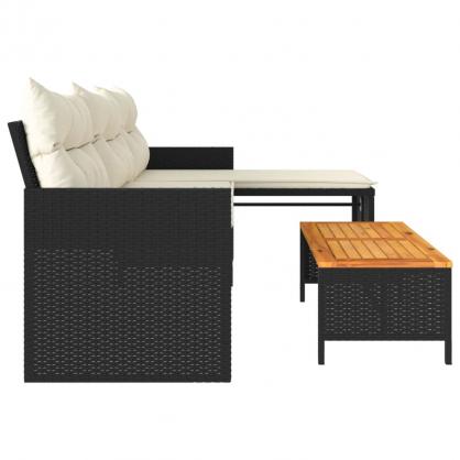 1 VidaXL Trdgrdssoffa med bord och dynor L-formad svart konstrotting