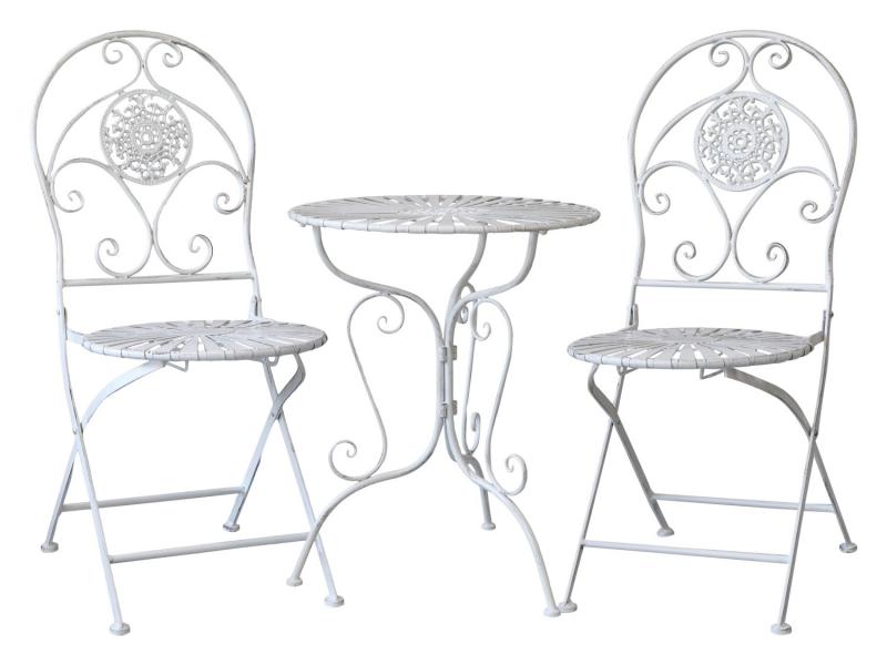 1 Chic Antique Chic Antique - Cafset med 2 stolar och 1 bord H93 / L48 / B40 cm antik creme