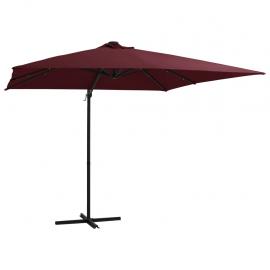 1 VidaXL Frihängande parasoll med stång och LED vinröd 250x250 cm