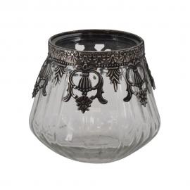 LaVida Ivy glas värmeljushållare, med antik silverkant H10xD7,5 cm