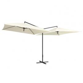 1 VidaXL Dubbelt parasoll med stålstång 250x250 cm sandvit
