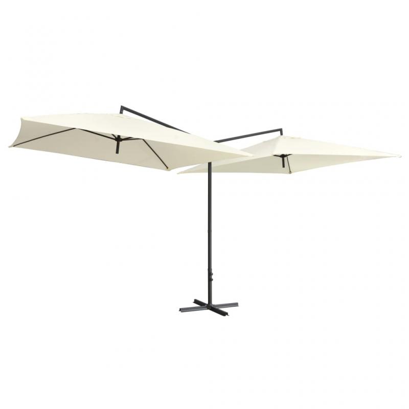 1 VidaXL Dubbelt parasoll med stlstng 250x250 cm sandvit