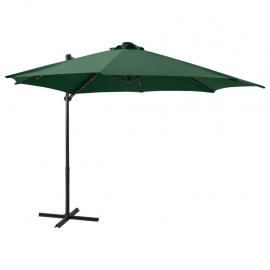 1 VidaXL Frihängande parasoll med stång och LED grön 300 cm