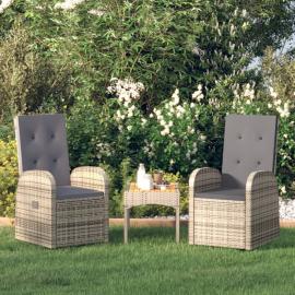 1 VidaXL Justerbar trädgårdsstol konstrotting med dynor grå mörkgrå 2 st
