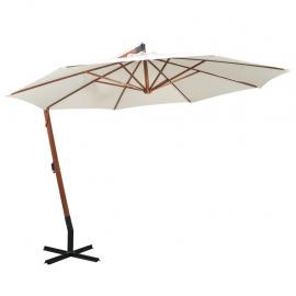 1 VidaXL Frihängande parasoll med trästång 350 cm vit