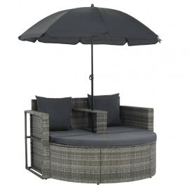 1 VidaXL Trädgårdssoffa 2-sits med dynor & parasoll 130x58x77 cm konstrotting grå