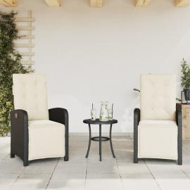 1 VidaXL Justerbar trädgårdsstol konstrotting med fotstöd svart 2 st