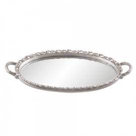 1 Clayre Eef Dekorativ Serveringsbricka med spegel 49x29x3 Cm Silver Polyresin Oval