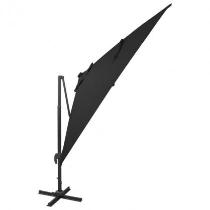 1 VidaXL Frihngande parasoll med stng och LED svart 300 cm