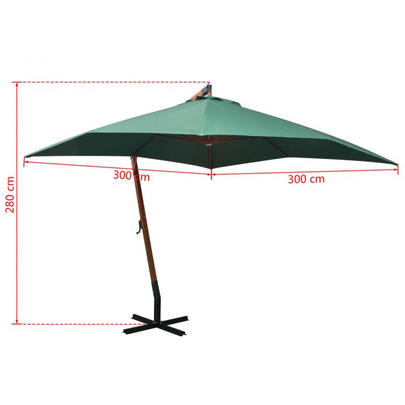 1 VidaXL Frihngande parasoll med trstng 300x300 cm grn