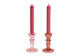 1 G.wurm Ljusstake av glas rosa rosa 2-pack (B/H/D) 7x11x7cm