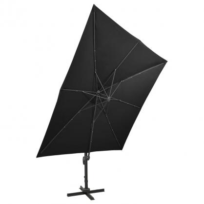1 VidaXL Frihngande parasoll med stng och LED svart 300 cm