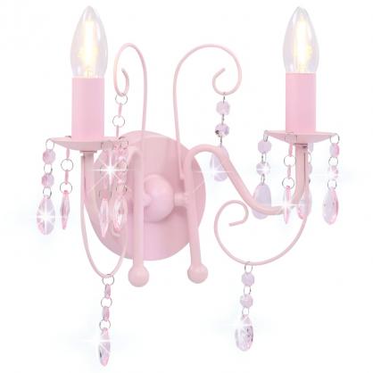 1 VidaXL Vgglampa med prlor rosa 2 x E14-lampor