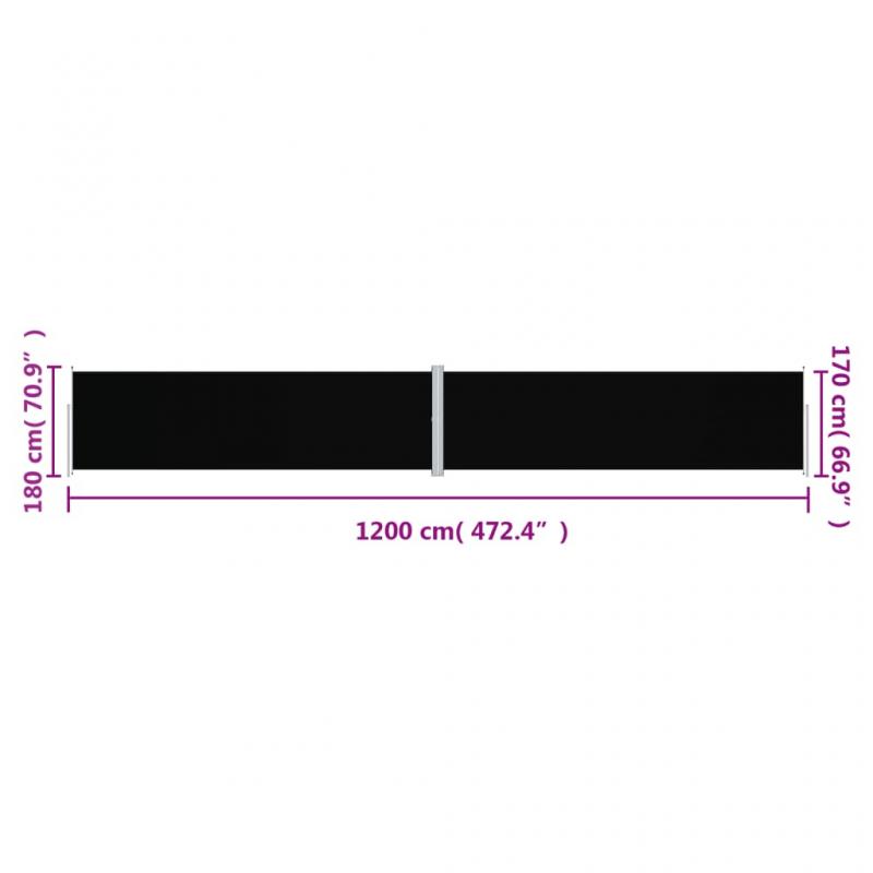 1 VidaXL Infllbar sidomarkis fr uteplats svart 180x1200 cm dubbel