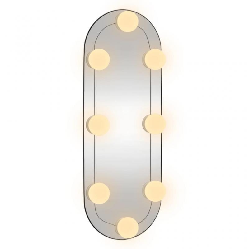 1 VidaXL Vggspegel med LED-belysning oval 15x40 cm glas