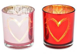 1 G.wurm Värmeljushållare hjärtdekor glas rosa röd 2-pack (B/H/D) 9x10x9cm
