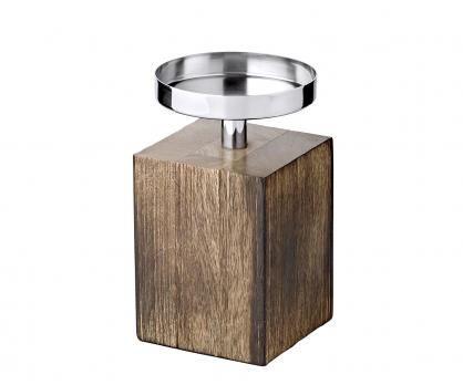 1 Edzard Luxury Ljuslykta Meo med glas H 31,5 cm trä silver