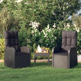 1 VidaXL Justerbar trädgårdsstol konstrotting med dynor svart svart 2 st