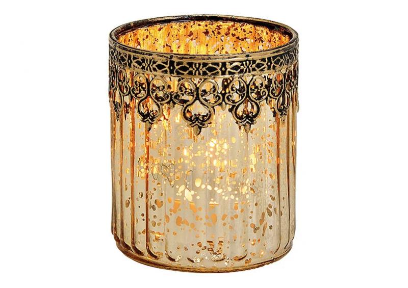1 G.wurm Vrmeljushllare Marocko 2-pack glas dekor av metall guld (B/H/D) 10x12x10cm