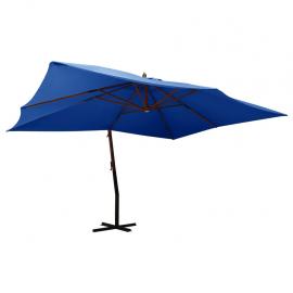 1 VidaXL Frihängande parasoll med trästång 400x300 cm azurblå