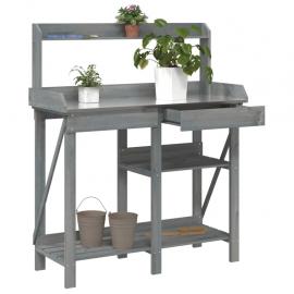 1 VidaXL Planteringsbord med hyllor grå massivt granträ