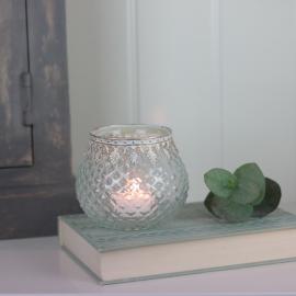 LaVida Ivy glas värmeljushållare, rund H9xD9 cm, med antik guldkant