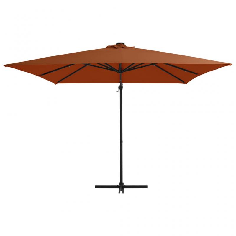 1 VidaXL Frihngande parasoll med stng och LED terrakotta 250x250 cm