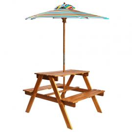 1 VidaXL Picknickbord för barn med parasoll 79x90x60 cm massivt akaciaträ