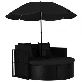 1 VidaXL Solsäng med parasoll konstrotting svart