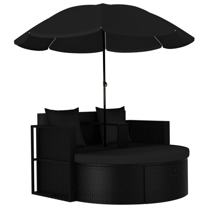 1 VidaXL Solsng med parasoll konstrotting svart