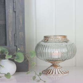 LaVida Ivy glas värmeljushållare, på fot H17xD9 cm, med antik guldkant