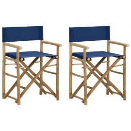 1 VidaXL Hopfällbar regissörsstol bambu 2 st blå