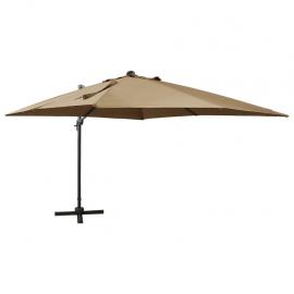 1 VidaXL Frihängande parasoll med stång och LED taupe 300 cm