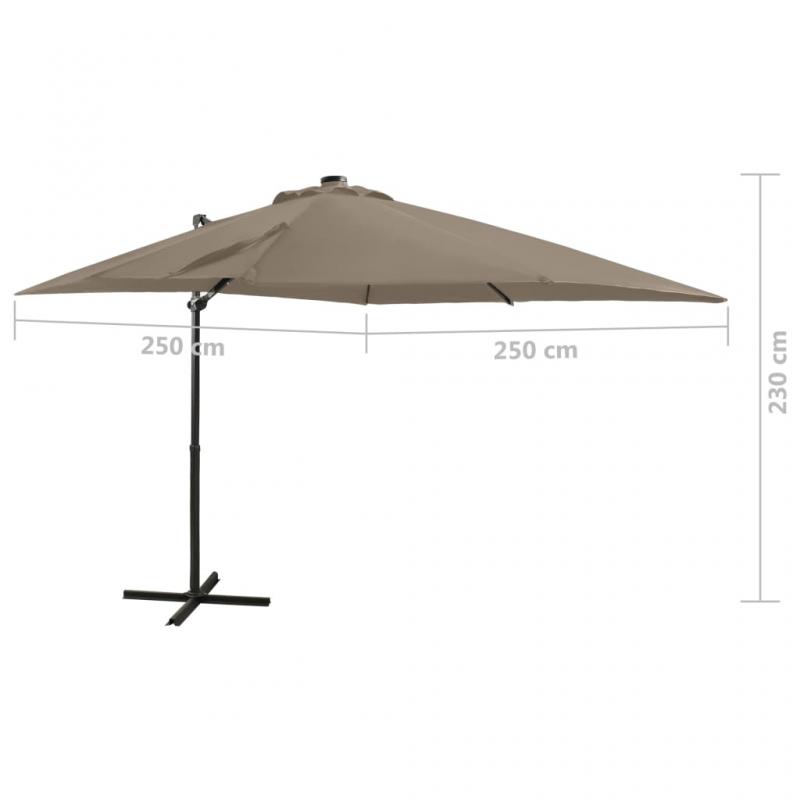 1 VidaXL Frihngande parasoll med stng och LED taupe 250 cm