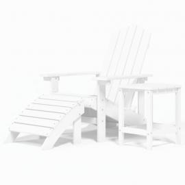 1 VidaXL Däckstol för trädgården med pall och bord HDPE vit
