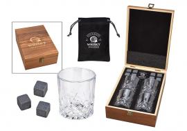 1 G.wurm Luxury Whisky set i trälåda 8 basaltstenar 1 påse 4 glas (B/H/D) 20x10x29cm