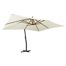 1 VidaXL Frihängande parasoll med trästång 400x300 cm sandvit