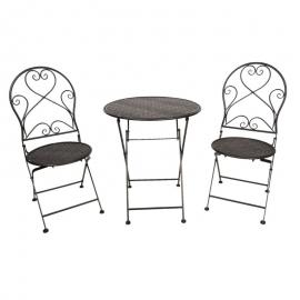 1 Clayre Eef Caféset med 2 stolar och 1 bord Svart Bord Ø 60x70 Stol 40x40x92 cm