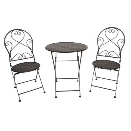 1 Clayre Eef Cafset med 2 stolar och 1 bord Svart Bord  60x70 Stol 40x40x92 cm