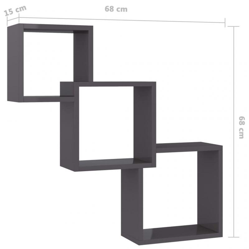 1 VidaXL Kubhyllor 68x15x68 cm hgglans svart konstruerat tr