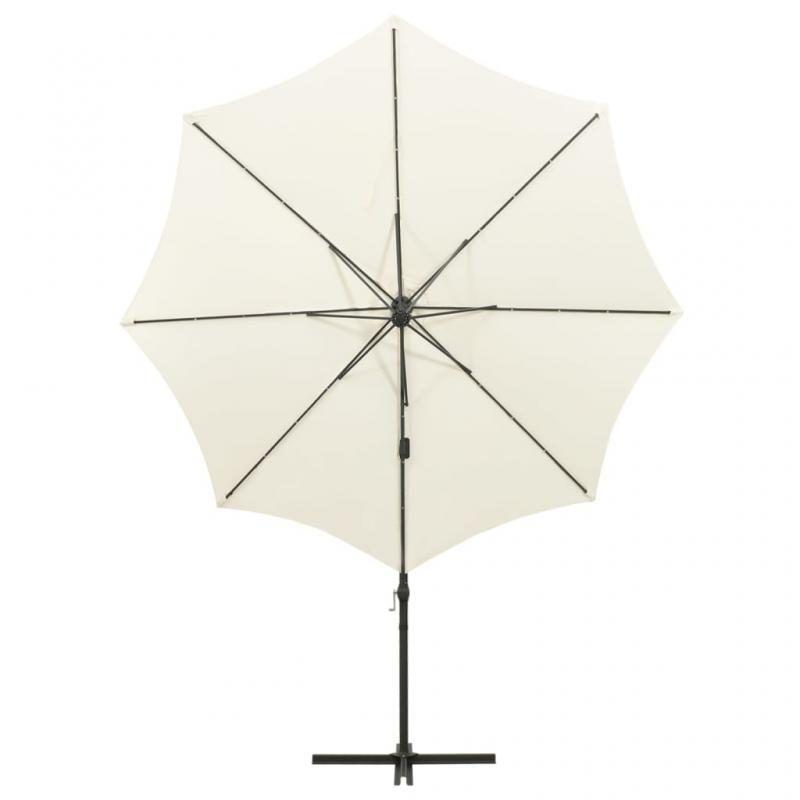 1 VidaXL Frihngande parasoll med stng och LED sand 300 cm