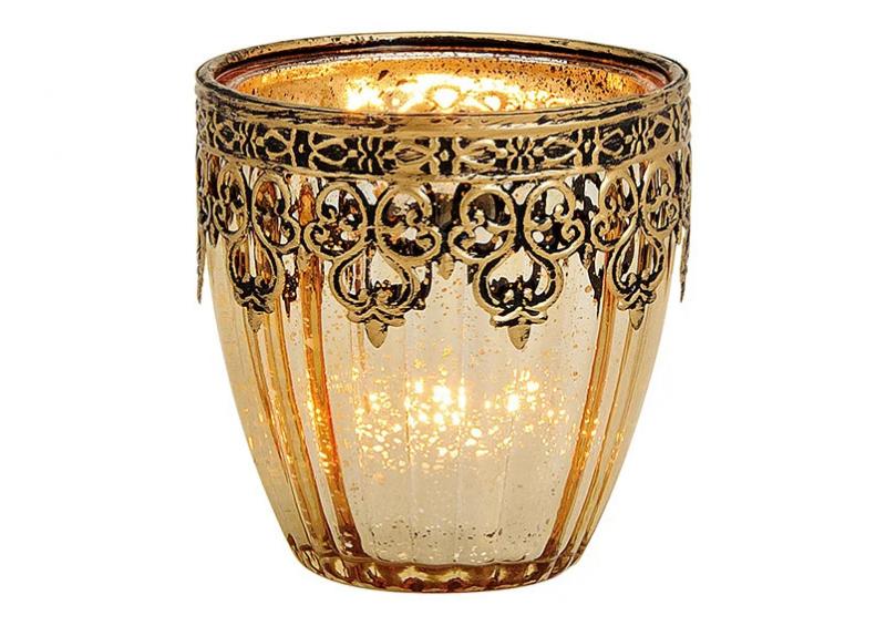 1 G.wurm Vrmeljushllare Marocko 2-pack glas dekor av metall guld (B/H/D) 8x9x8cm
