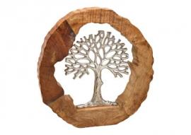 1 G.wurm Dekorativ Trädställ av metall i mangoträ cirkelbrun, silver (B/H/D) 46x48x7cm