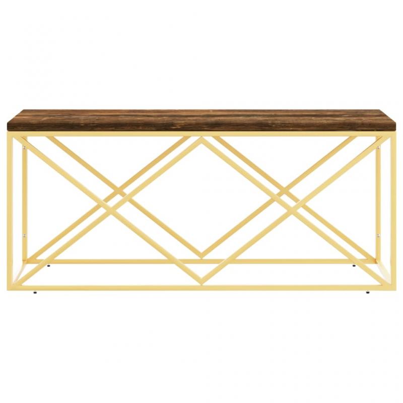 1 VidaXL Soffbord rostfritt stl guld och massivt tervunnet tr 110x45x45 cm